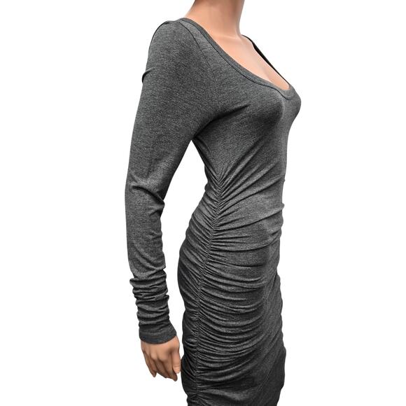 CLUB MONACO Ruched Body-Con Dress Scoop Neck Long sleeve Size XS X-Small Gray - Picture 6 of 10
